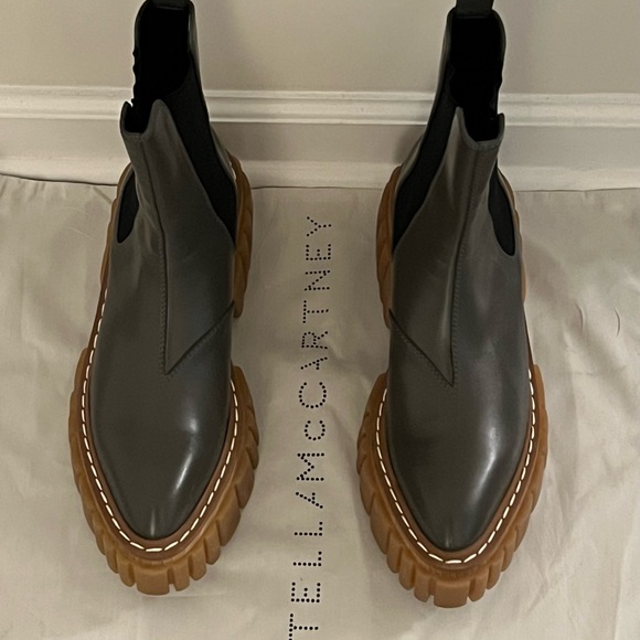 Gray Leather Chelsea Boots with Brown Soles - Picture 5 of 6